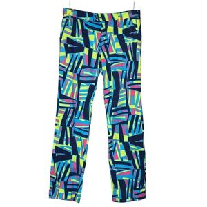 Loudmouth Patterned Golf Pants Colourful Geometric Blue Pink Yellow Men's 34/32